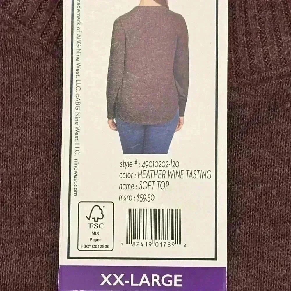 Nine West Jeans color “Heather Wine Tasting” size XXL sweater, NWT - Picture 6 of 11